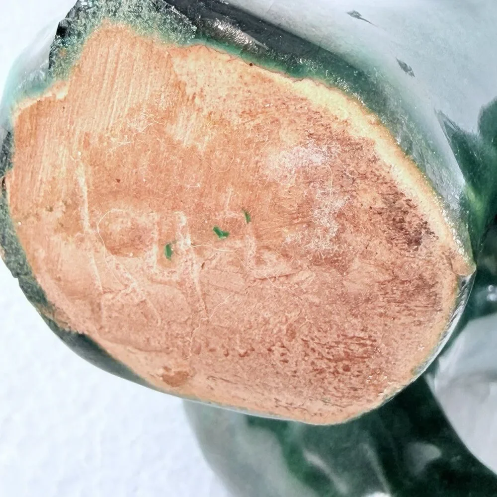 Vtg 1950's Ceramic Art Pottery Elephant Figurine Lucky Trunk Up Green Red Glaze